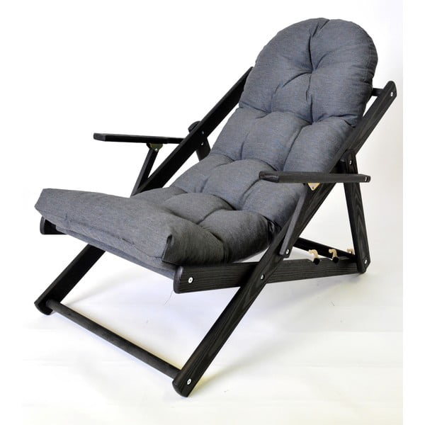 Medžio masyvo sulankstomas sodo šezlongas tamsiai pilkos spalvos Borneo – Rojaplast-image-1