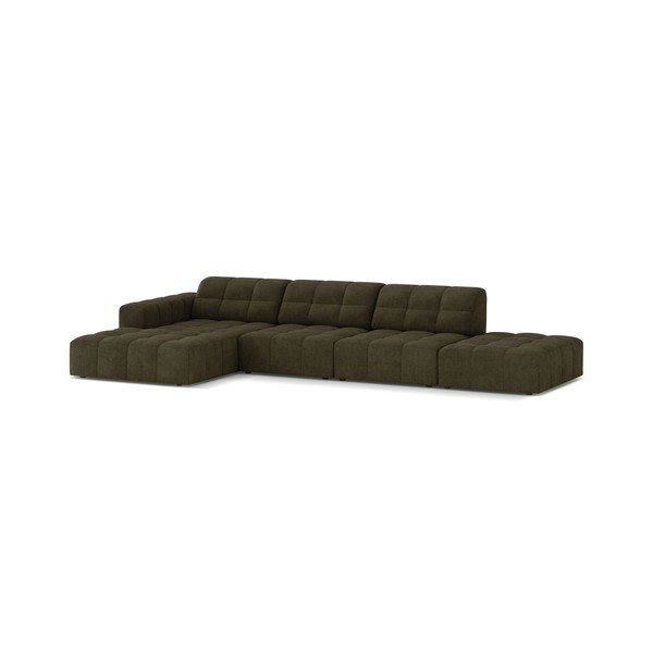 Khaki spalvos kampinė sofa iš šenilinio audinio (su kairiuoju kampu/su gultu) Chicago – Cosmopolitan Design-image-1