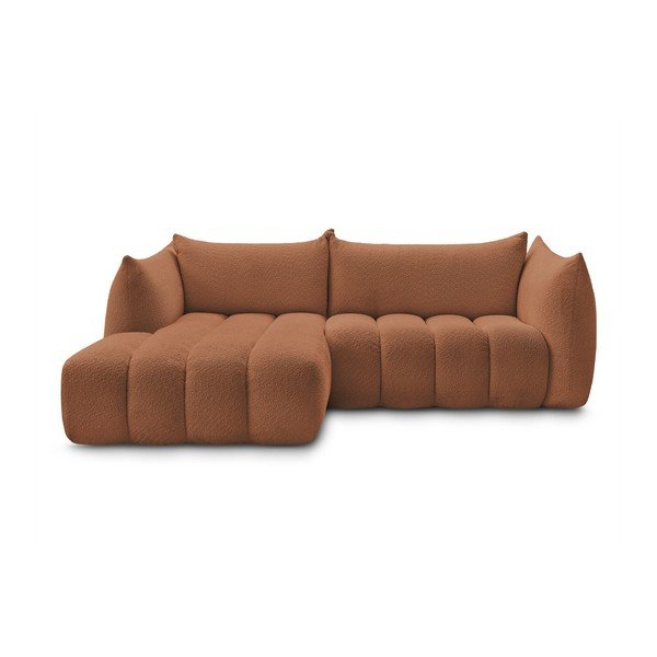 Oranžinės spalvos kampinė sofa iš boucle (su kairiuoju kampu/su gultu) Azra – Bobochic Paris