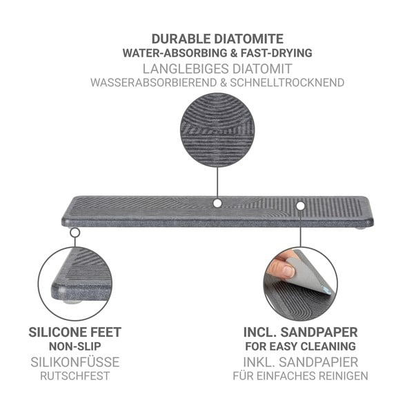 Pilkos spalvos iš diatomito indų džiovinimo padėkliukas 30x8 cm Damon – Wenko-image-4