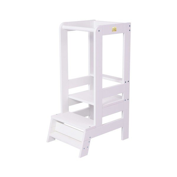 Baltos spalvos iš pušies masyvo mokymosi bokštas Montessori – Meowbaby