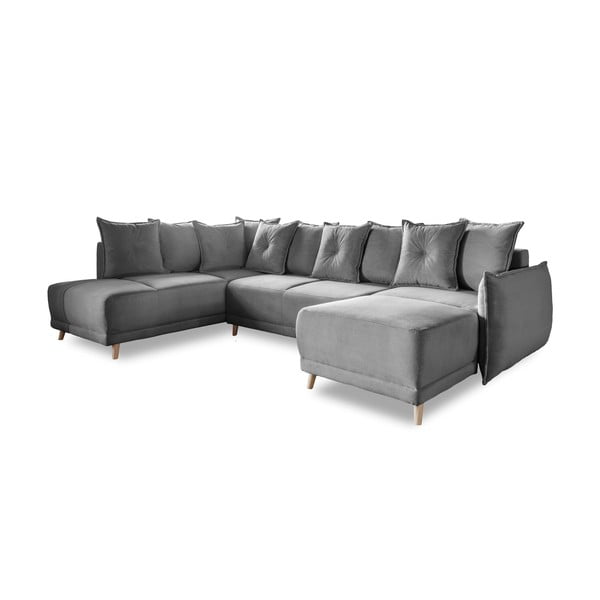 Sulankstoma kampinė sofa iš kordinio velveto pilkos spalvos (su kairiuoju kampu/„U“ formos) Lazy Lukka – Miuform