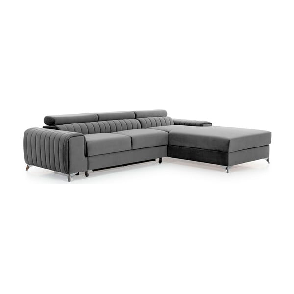 Pilkos spalvos iš velveto sulankstoma/su sandėliavimo vieta kampinė sofa (su dešiniuoju kampu/su gultu) Grayson – ELTAP-image-2