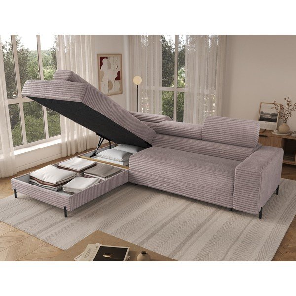 Pilkos spalvos kampinė sofa iš kordinio velveto (su kairiuoju kampu/„L“ formos) Colesio – ELTAP-image-3