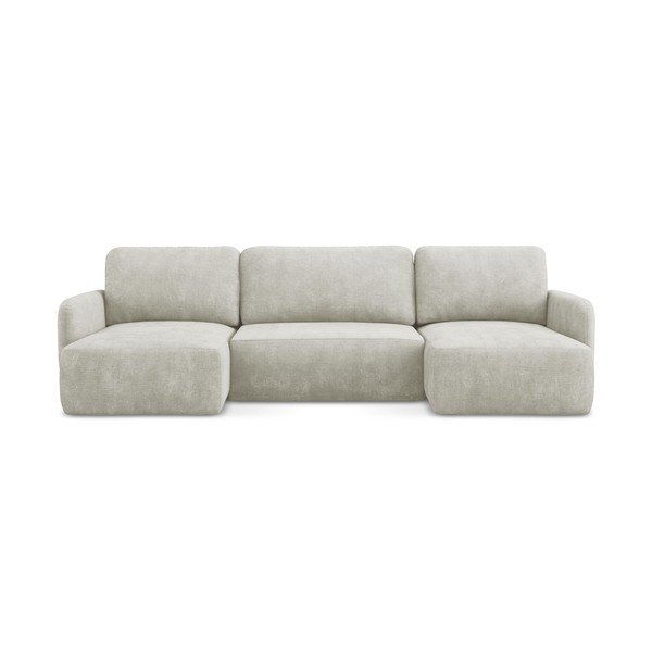 Kreminės spalvos iš šenilinio audinio sulankstoma/su sandėliavimo vieta kampinė sofa („U“ formos) Lilo – Makamii