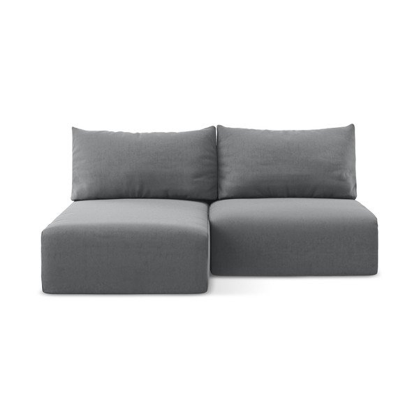 Pilkos spalvos sulankstoma/su sandėliavimo vieta kampinė sofa iš velveto (su kairiuoju kampu/su gultu) Kalena – Makamii