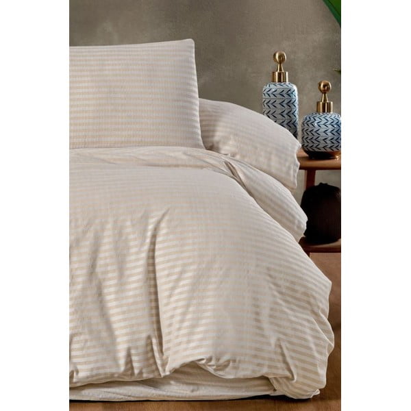 Dvigulė/itin ilga patalynė kreminės spalvos su paklode/4 dalių 200x220 cm – Mila Home-image-1