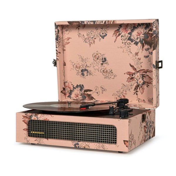 Rožinės spalvos gramofonas Crosley Voyager Floral
