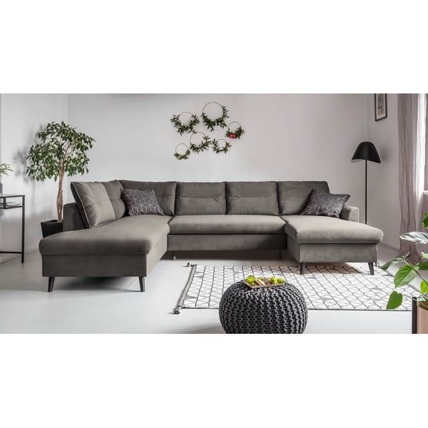 Tamsiai pilka velvetinė U formos sofa-lova Miuform Stylish Stan, kairysis kampas-image-1