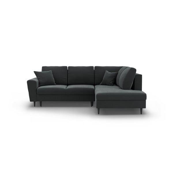 Tamsiai pilkos spalvos iš velveto sulankstoma/su sandėliavimo vieta kampinė sofa (su dešiniuoju kampu/„L“ formos) Kyoto – Cosmopolitan Design