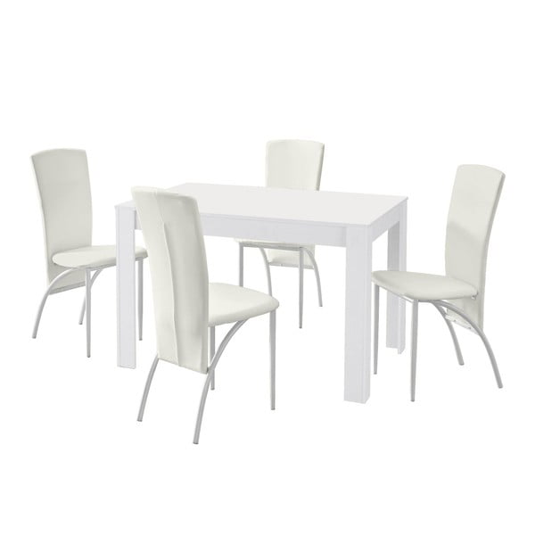 Valgomojo stalo ir 4 baltų valgomojo kėdžių komplektas "Støraa Lori Nevada Puro White
