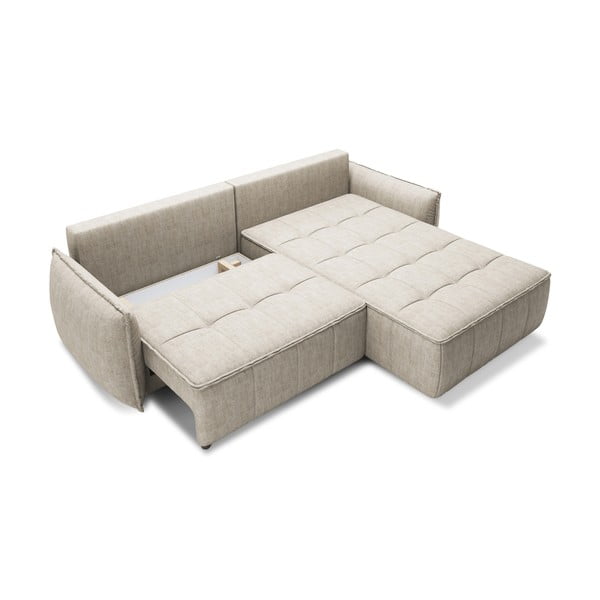 Smėlio spalvos iš velveto sulankstoma/su sandėliavimo vieta kampinė sofa (su dešiniuoju kampu/su gultu) Campo – ELTAP-image-3