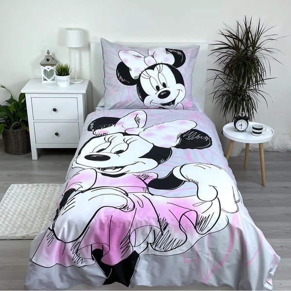 Rožinės spalvos/pilkos spalvos iš medvilnės viengulė vaikiška patalynė 140x200 cm Minnie Beautiful – Jerry Fabrics-image-1