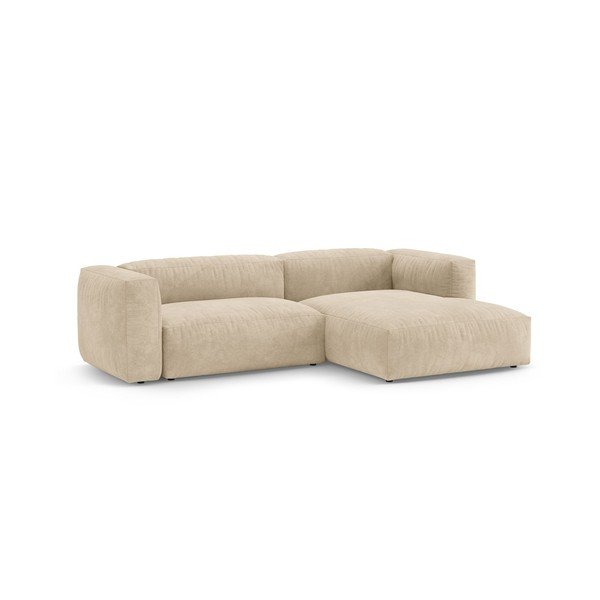 Kreminės spalvos sulankstoma modulinė kampinė sofa iš velveto (su dešiniuoju kampu/su gultu) – Micadoni -image-3