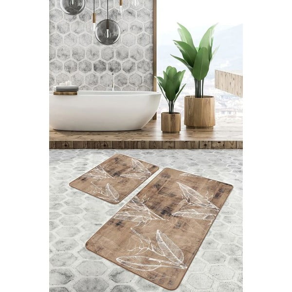 Rudos spalvos iš velveto vonios kilimėliai 2 vnt. 60x100 cm – Mila Home-image-2