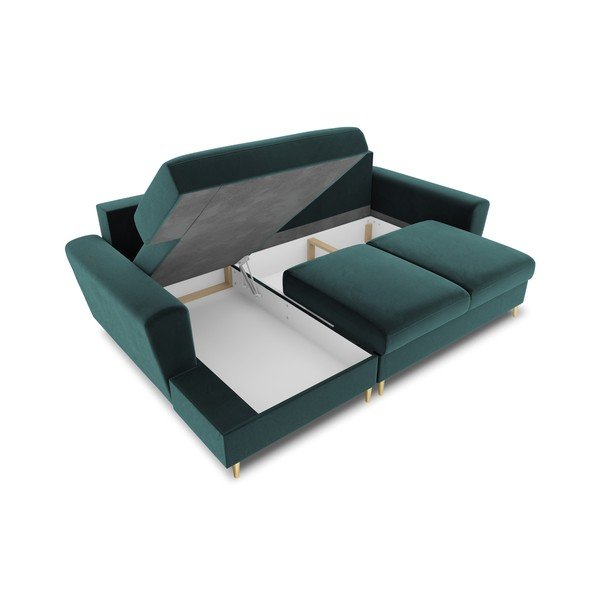 Smaragdinės spalvos iš velveto sulankstoma/su sandėliavimo vieta kampinė sofa (su kairiuoju kampu/su gultu) Kyoto – Cosmopolitan Design-image-3