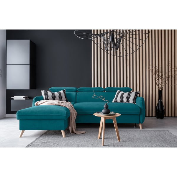 Sulankstoma kampinė sofa iš velveto turkio spalvos (su kairiuoju kampu) Sweet Harmony – Miuform-image-1