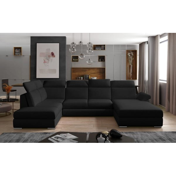 Juodos spalvos sulankstoma kampinė sofa (su kairiuoju kampu/„U“ formos) Evanell – ELTAP-image-1