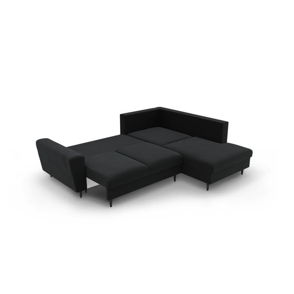 Juodos spalvos iš velveto sulankstoma/su sandėliavimo vieta kampinė sofa (su dešiniuoju kampu/„L“ formos) Kyoto – Cosmopolitan Design-image-4
