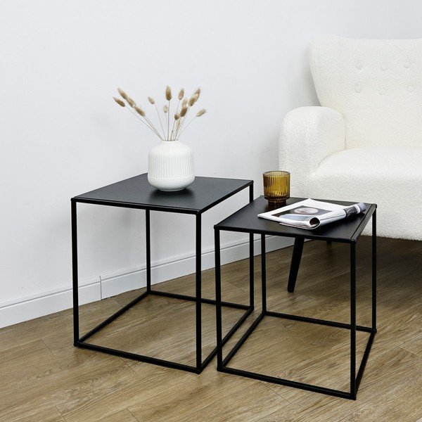 Juodos spalvos iš metalo kavos staliukai 2 vnt. 38x38 cm Alrik – Yes Everyday-image-1