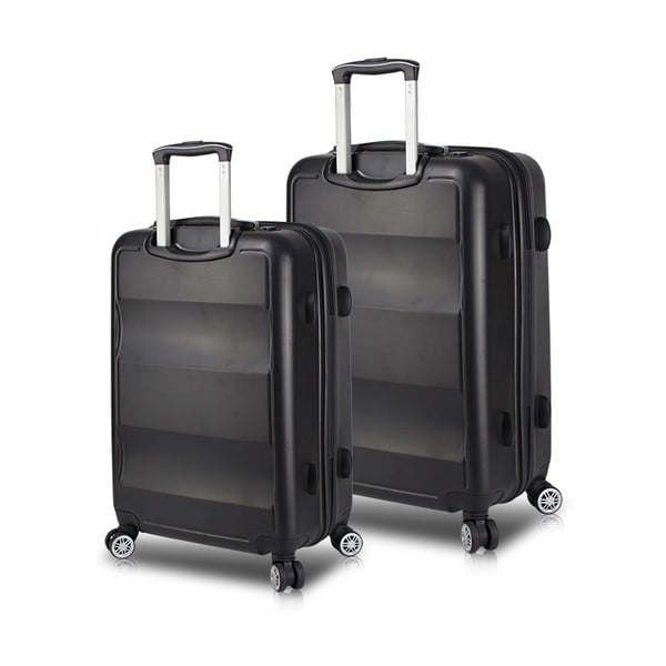 2 juodų kelioninių lagaminų ant ratukų su USB jungtimis rinkinys My Valice LASSO Cabin & Medium