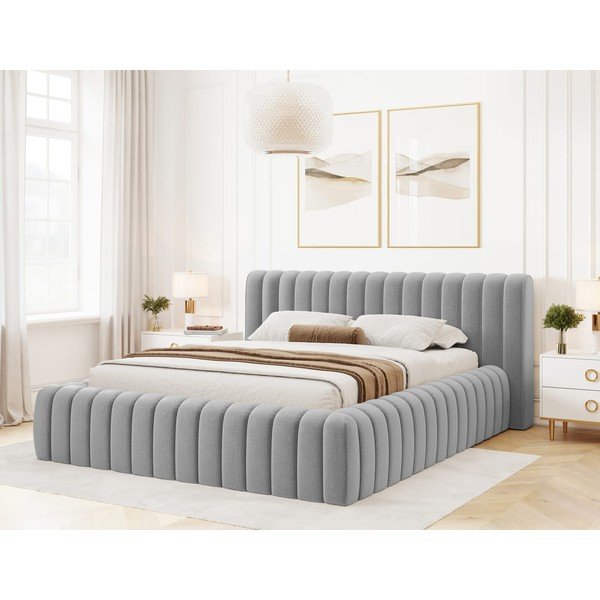 Šviesiai pilkos spalvos dvigulė lova dengta audiniu su sandėliavimo vieta su lovos grotelėmis 140x200 cm Carilla – ELTAP-image-1
