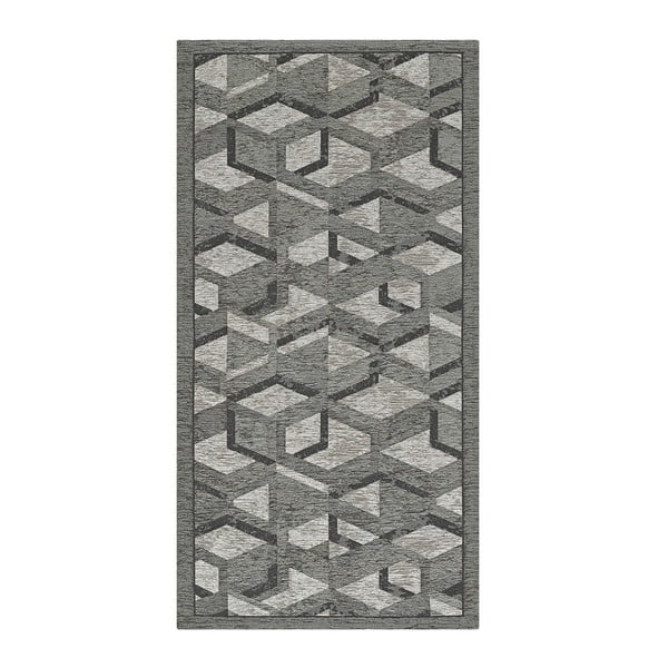 Veliūrinis juodos ir pilkos spalvos kilimas Floorita Velour Hypnotik, 55 x 190 cm