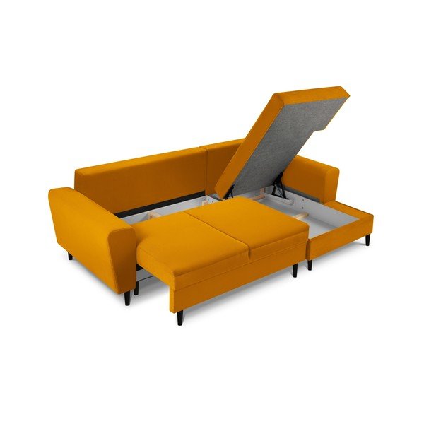 Garstyčių spalvos iš kordinio velveto sulankstoma/su sandėliavimo vieta kampinė sofa (su dešiniuoju kampu/su gultu) Kyoto – Cosmopolitan Design-image-3