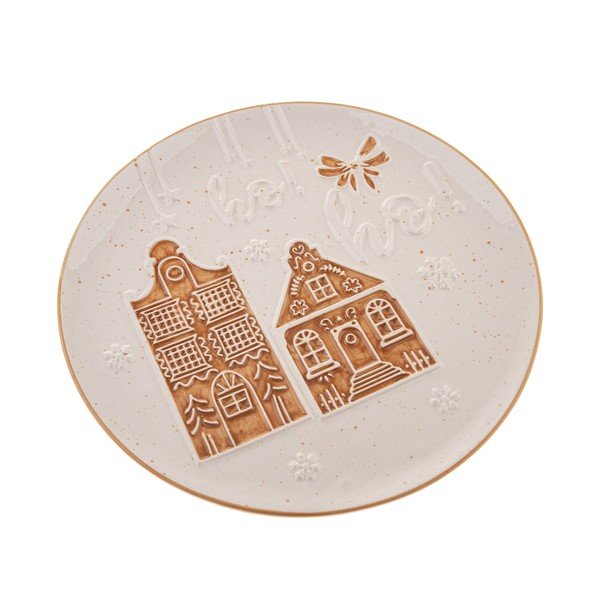 Baltos spalvos skirta serviravimui iš keramikos lėkštė su Kalėdų motyvu ø 26 cm Christmas cottage – Dakls