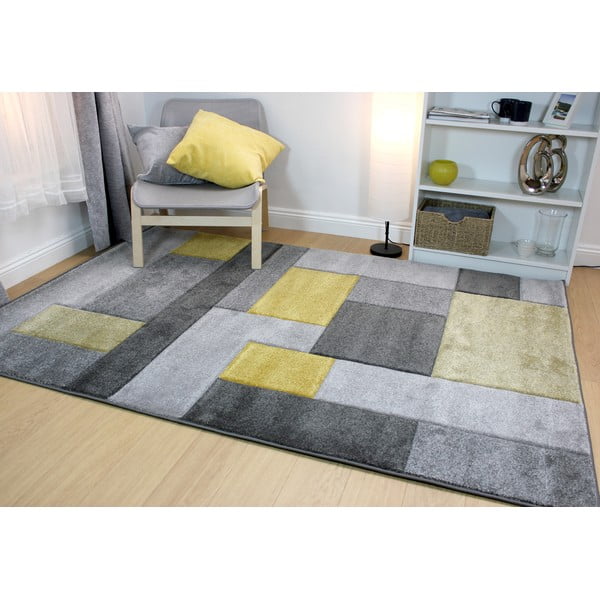 Pilkos ir geltonos spalvos kilimas Flair Rugs Cosmos, 80 x 150 cm-image-1