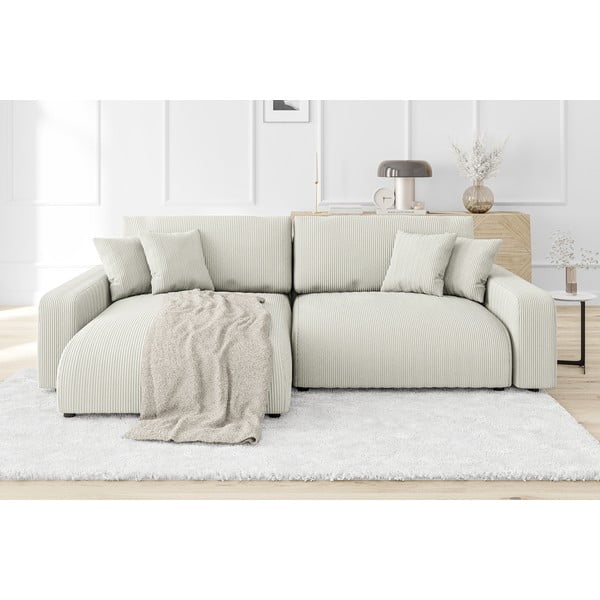 Iš kordinio velveto sulankstoma kampinė sofa kreminės spalvos (kintama) Sara – Ropez-image-1