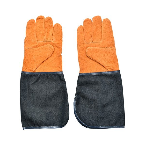Mėlynai oranžinės sodo pirštinės su riešo apsauga Esschert Design Denim-image-2