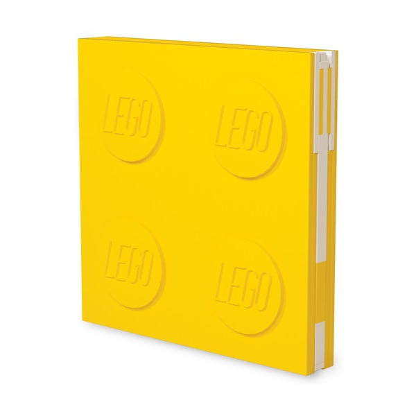 Geltonas kvadratinis sąsiuvinis su geliniu rašikliu LEGO®, 15,9 x 15,9 cm