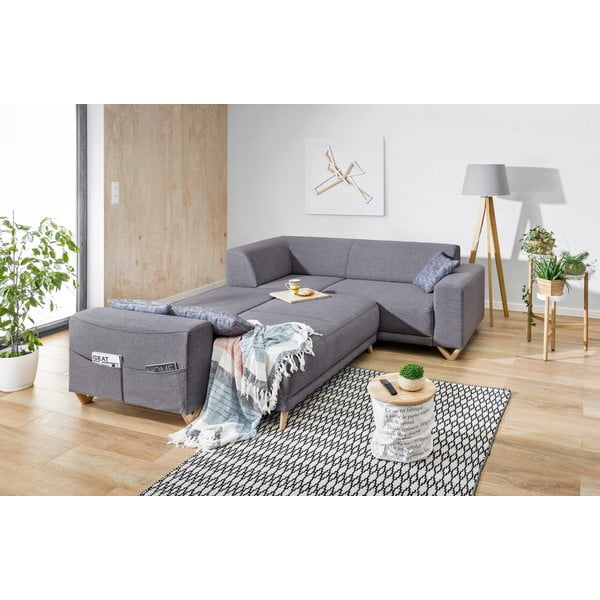 Pilkos spalvos sulankstoma/su sandėliavimo vieta kampinė sofa (su dešiniuoju kampu/„L“ formos) Classy Sophie – Miuform-image-4