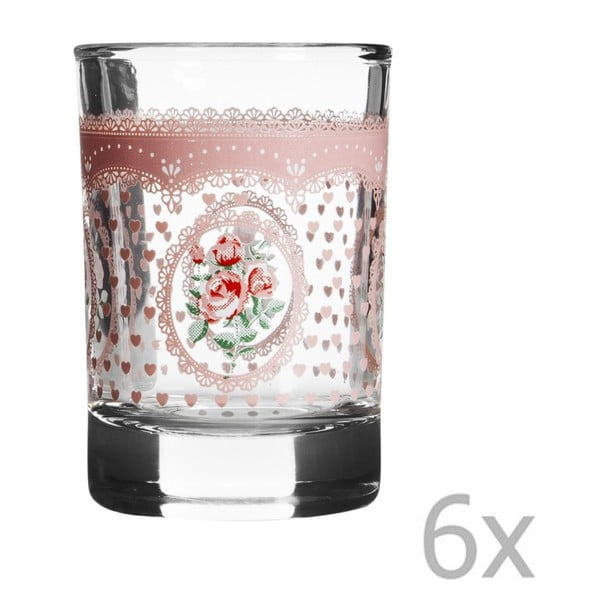 6 stiklinių rinkinys su rožine rože "Galata