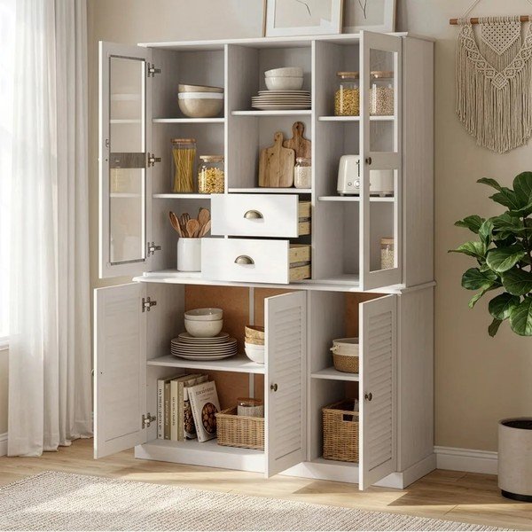 Baltos spalvos iš pušies masyvo vitrina 127x100x30 cm Edith – Støraa-image-3