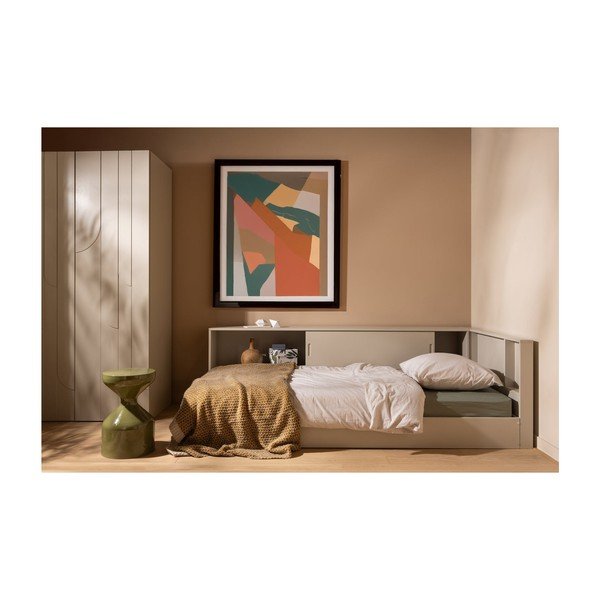 Pilkos spalvos/smėlio spalvos viengulė lova be grotelių iš pušies masyvo 90x200 cm Carter – WOOOD-image-1