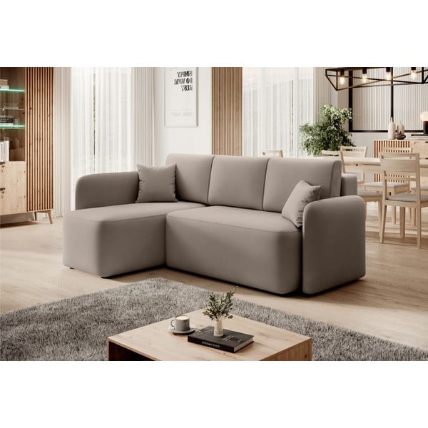 Smėlio spalvos iš velveto sulankstoma/su sandėliavimo vieta kampinė sofa (su kairiuoju kampu/su gultu) Hadson – ELTAP-image-3