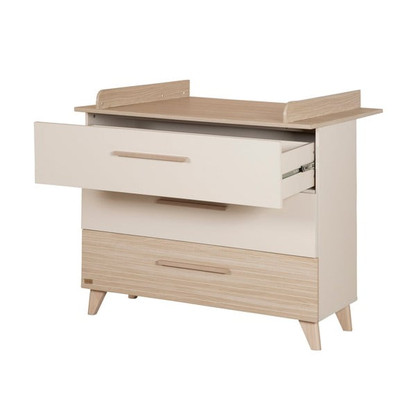 Kreminės spalvos/natūralios spalvos su vystymo stalu vaikiška šoninė spintelė iš ąžuolo 110x98x75 cm Sidney – Roba-image-3