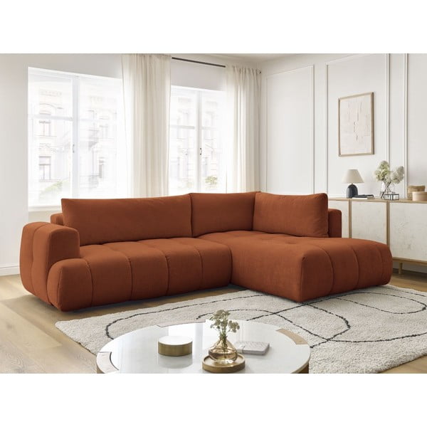 Raudonos plytų spalvos sulankstoma/su sandėliavimo vieta kampinė sofa (su dešiniuoju kampu/„L“ formos) Fuji – Bobochic Paris-image-1