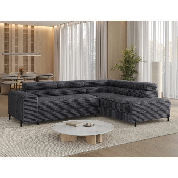Tamsiai pilkos spalvos kampinė sofa iš kordinio velveto (su dešiniuoju kampu/„L“ formos) Colesio – ELTAP-image-1