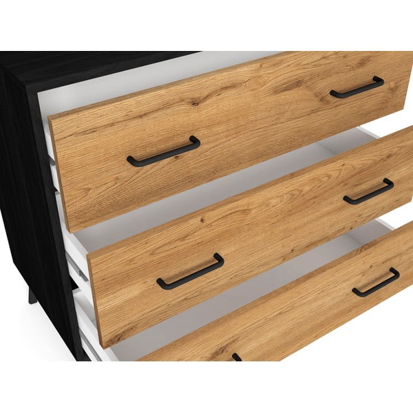 Juoda/natūrali ąžuolinė žema komoda 80x72 cm Indus - Marckeric-image-1