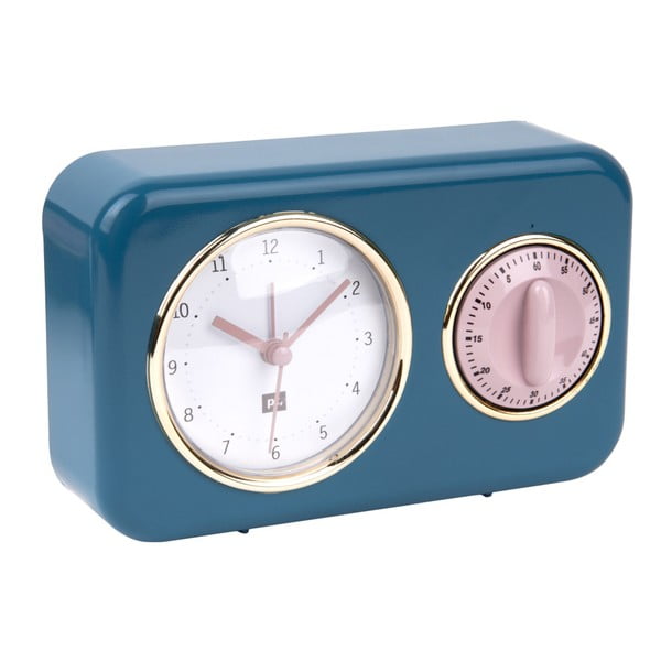 Mėlynas virtuvės laikrodis su minutine rodykle PT LIVING Nostalgija