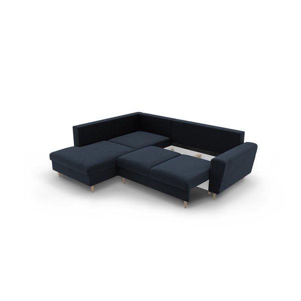 Tamsiai mėlynos spalvos iš velveto sulankstoma/su sandėliavimo vieta kampinė sofa (su kairiuoju kampu/„L“ formos) Kyoto – Cosmopolitan Design-image-3