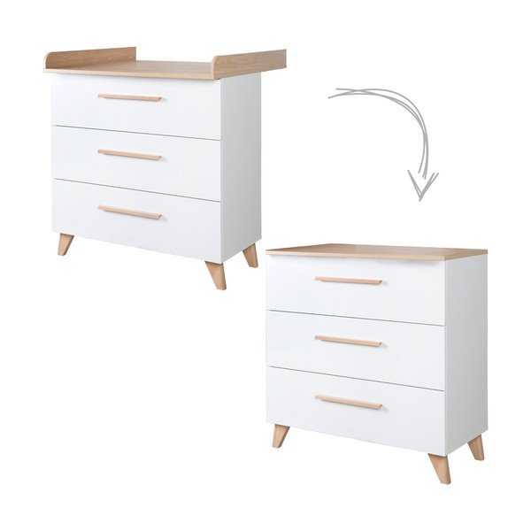 Su vystymo stalu vaikiška šoninė spintelė baltos spalvos iš ąžuolo 88,5x99x76 cm Léon – Roba-image-2