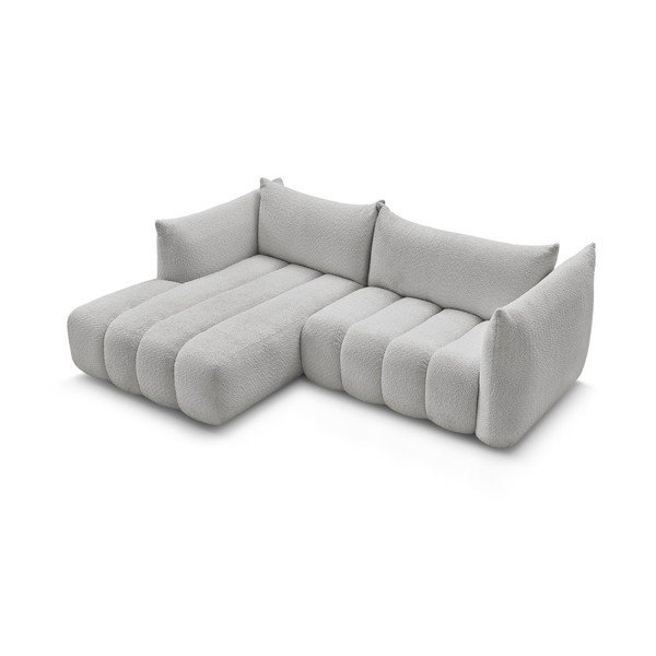Šviesiai pilkos spalvos kampinė sofa iš boucle (su kairiuoju kampu/su gultu) Azra – Bobochic Paris-image-3