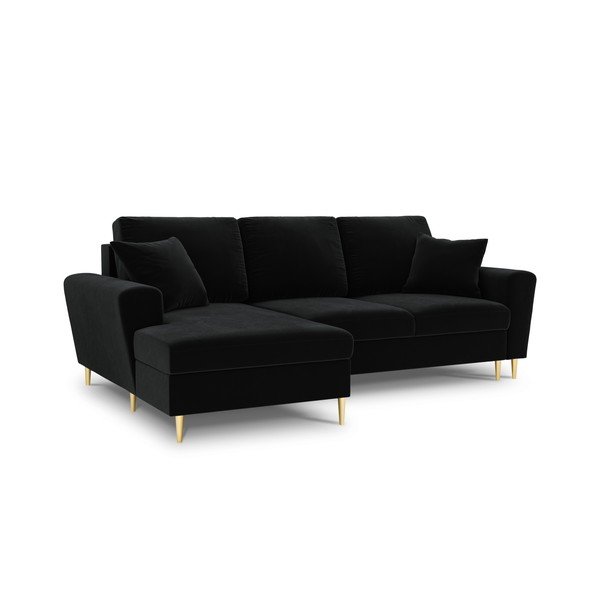 Juodos spalvos iš velveto sulankstoma/su sandėliavimo vieta kampinė sofa (su kairiuoju kampu/su gultu) Kyoto – Cosmopolitan Design-image-1