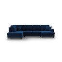 Mėlynos spalvos iš velveto sulankstoma/su sandėliavimo vieta kampinė sofa (su kairiuoju kampu/„U“ formos) Kyoto – Cosmopolitan Design