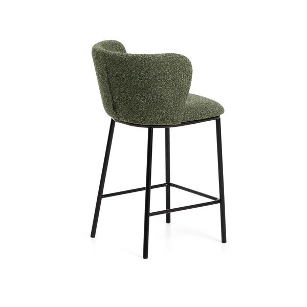 Tamsiai žalios spalvos iš audinio baro taburetė (sėdynės aukštis 65 cm) Ciselia – Kave Home-image-4