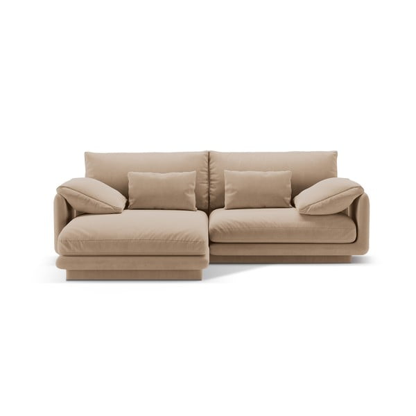 Iš velveto kampinė sofa smėlio spalvos (su kairiuoju kampu/su gultu) Torino – Micadoni 